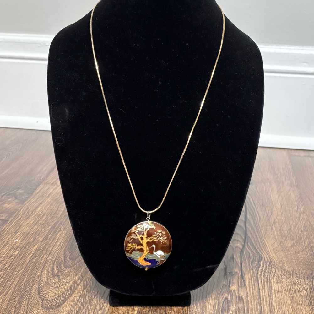 Vintage cloisonné enamel long necklace